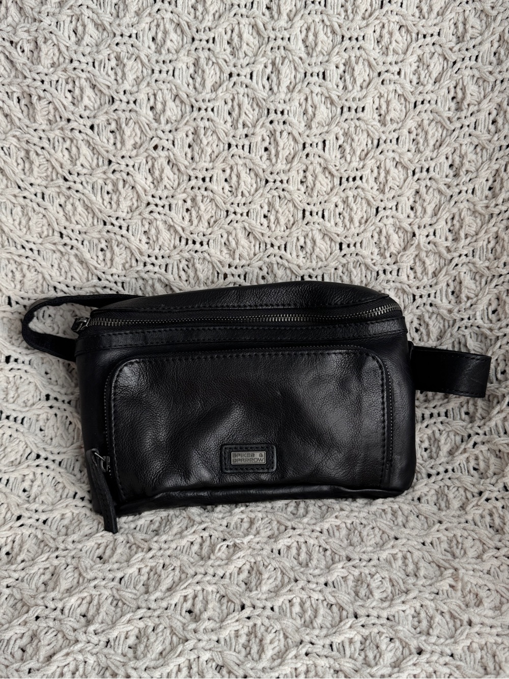 Spikes & Sparrow Black Leather Toiletry Bag Dopp Kit